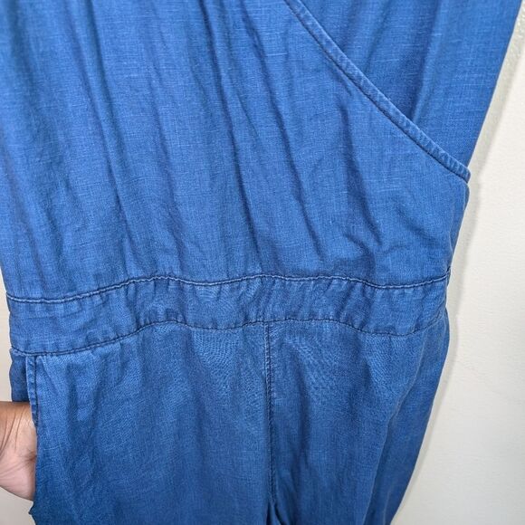 Madewell Jumpsuit Blue Straight Leg 100% Linen Pockets Cut-Out Elastic Back 4 - Picture 11 of 16